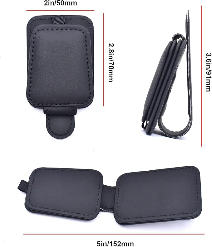 2 Pack Magnetic Leather Car Visor Sunglass Holder | Leather Glasses Eyeglass Hanger Clip for Car, Sunglass Clip Glasses Holder for Car Visor