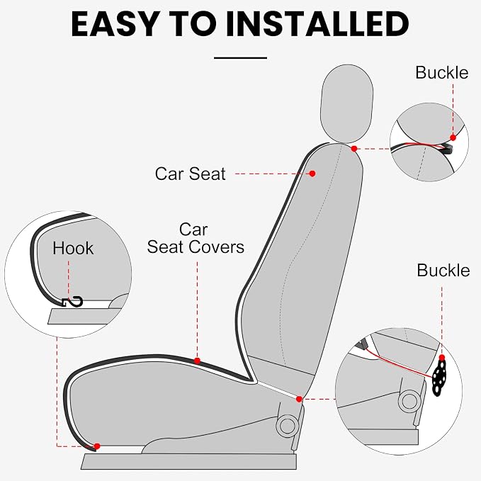 surpassme Comfortable Car Seat Covers Universal Front Seat Covers for Car Accessories, Padded Car Interior Covers for Automotive, SUV, Truck, and Van(Grey)