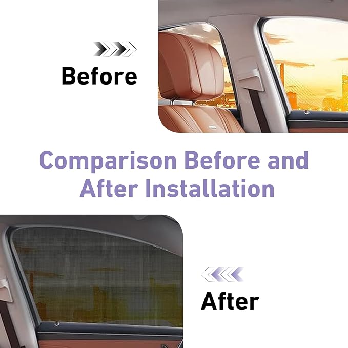 4PCS Car Window Shades, Mesh Side Window Sun Shade, Stretchy Front Rear Window Screen Covers, Breathable Mesh Sunshade for Camping, Heat Block Anti-UV Rays, Privacy, Universal for SUV (SUV)