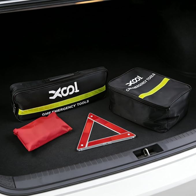 XOOL Car Emergency Kit with Jumper Cables, Car Roadside Emergency Kit, First Aid Kit, Tow Strap & Tool Set – Roadside Safety Kit for Cars, Trucks & SUVs