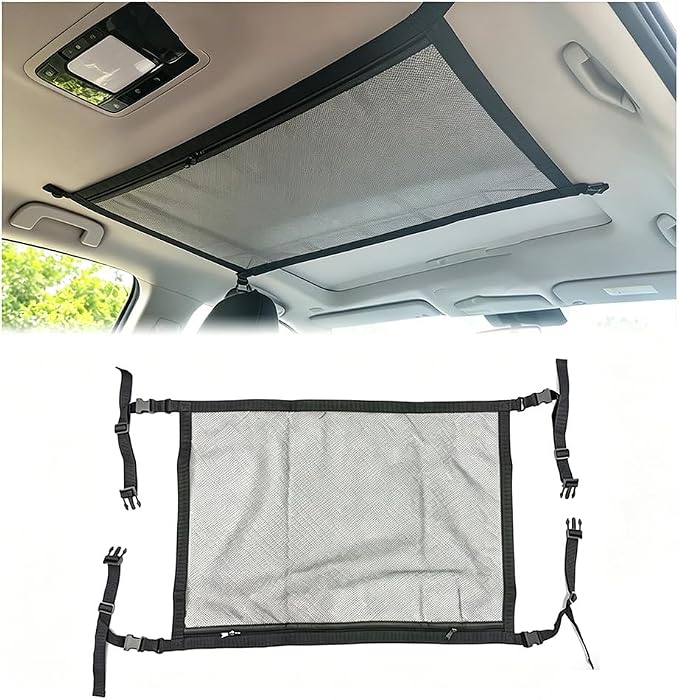 Car Ceiling Cargo Net Pocket for Audi RS Q3 Sportback 8U/F3 2014-2020 2021 2022 2023 2024 2025 2026 Mesh Overhead Storage Organizer Car Roof Storage Bag for Camping Road Trip