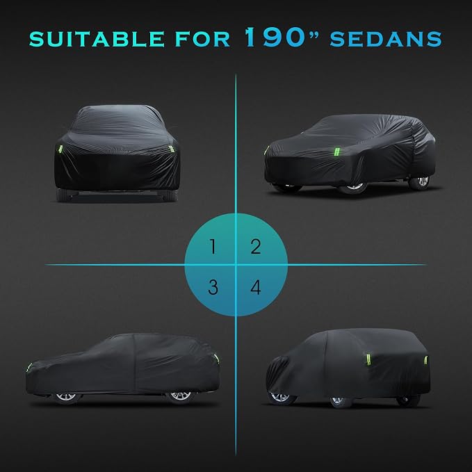 SUV Car Cover Waterproof All Weather for Automobiles, Size S2 Universal Fit for Toyota RAV4, Honda CRV, BMW X3, Hyundai Santa Fe, Nissan Rogue, Subaru Outback, Kia Sorento, Audi Q5 etc.(182-190 inch)