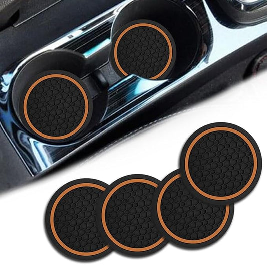 4PCS Car Cup Holder Coasters, Dustproof Automotive Interior Accessories Mat,2.75 Inch Non-Slip Insert Water Bottle Holder Pads, Universal for Vehicles, Trucks, RVs and More (Orange)
