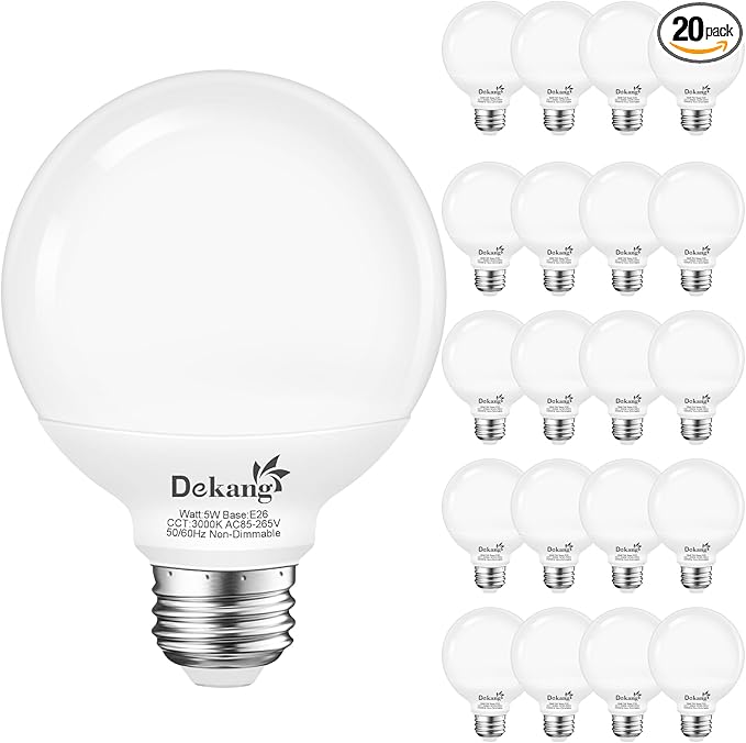 20 Pack E26 Base Bathroom Light Bulbs 3000K Soft White, G25 LED Globe Light Bulbs 60Watt Incandescent Equivalent, Round Light Bulb for Vanity Mirror, 5W, 500LM, Non-Dimmable