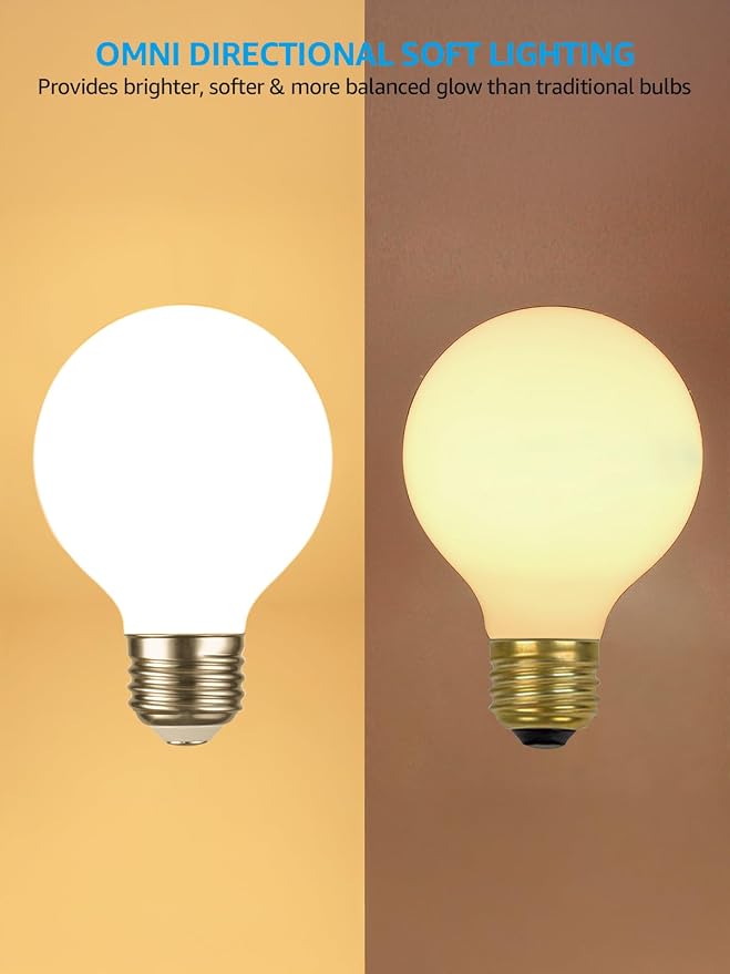 TORCHSTAR 6-Pack G25 Globe Light Bulbs LED Dimmable 2700K Soft White | Round Frosted Vanity Light Bulb for Bathroom, LED Edison Bulb, 4.5W Equivalent 60W, UL Listed, 500lm, E26 Base