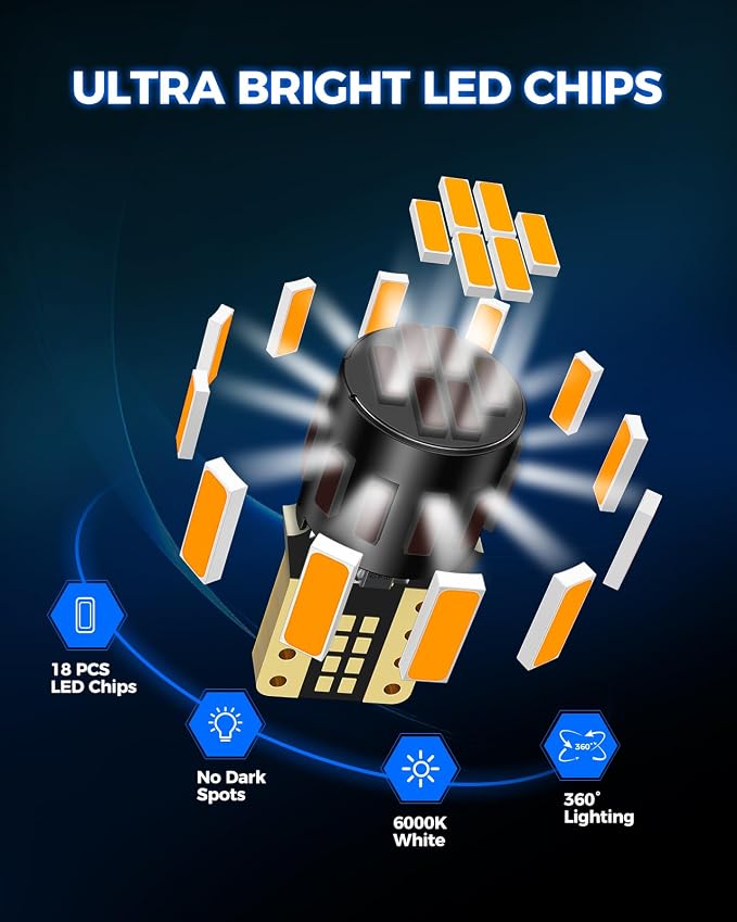 Marsauto 194 LED Bulb Amber Yellow for Dome Map Light, 168 2825 W5W T10 Wedge Replacement Super Bright LED Light Bulbs for Car Courtesy Step Dash Side Marker Trunk RV Interior Lighting