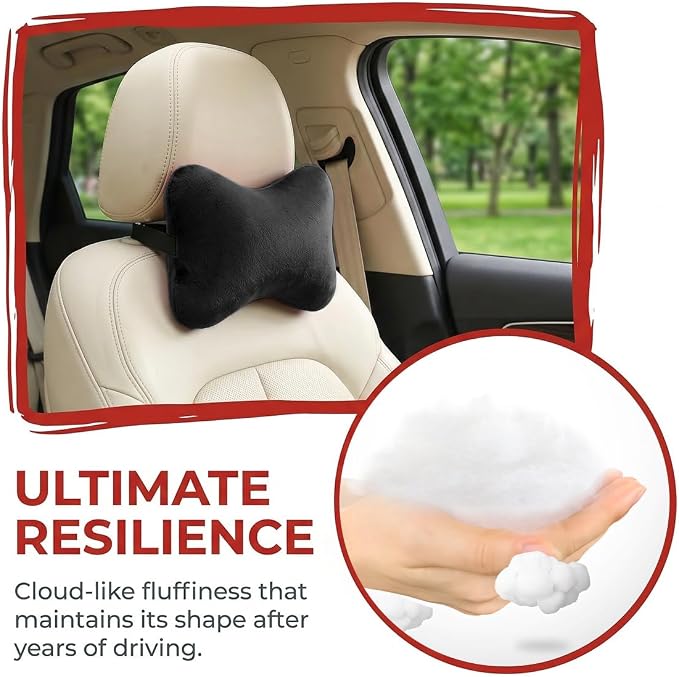 2PCS Car Neck Pillow, Soft Comfortable Vehicle Seat Neck Support Pillow Cushion for Relief Driving Fatigue, Breathable Auto Interior Headrest Neck Rest Pad, Universal for Vehicles (Black)