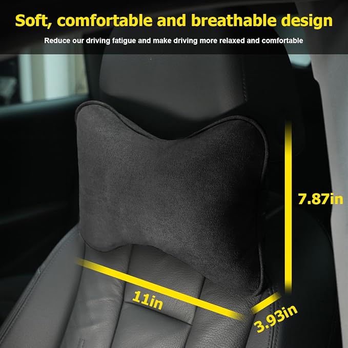 Osilly Car Headrest Pillow, Soft Comfortable Breathable Memory Foam Ergonomic Design Automotive Neck Pillow Cushion with Adjustable Strap for Neck Pain Pressure Relief, Universal Fit（Black）