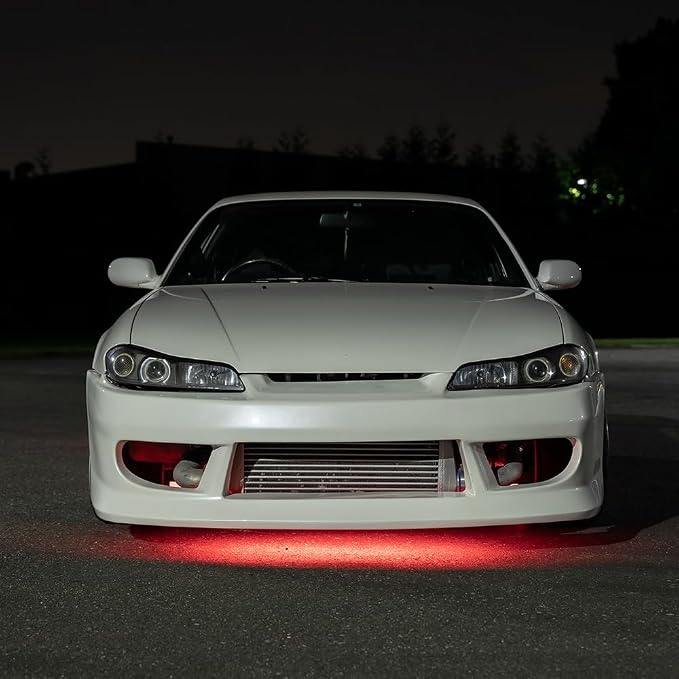 LEDGlow 4pc Red Slimline LED Car Flexible Underglow Lighting Kit | Neon Accent Lights Include Flex Underbody Tubes, Solid Color Illumination, 4 Modes, Control Box & Remote
