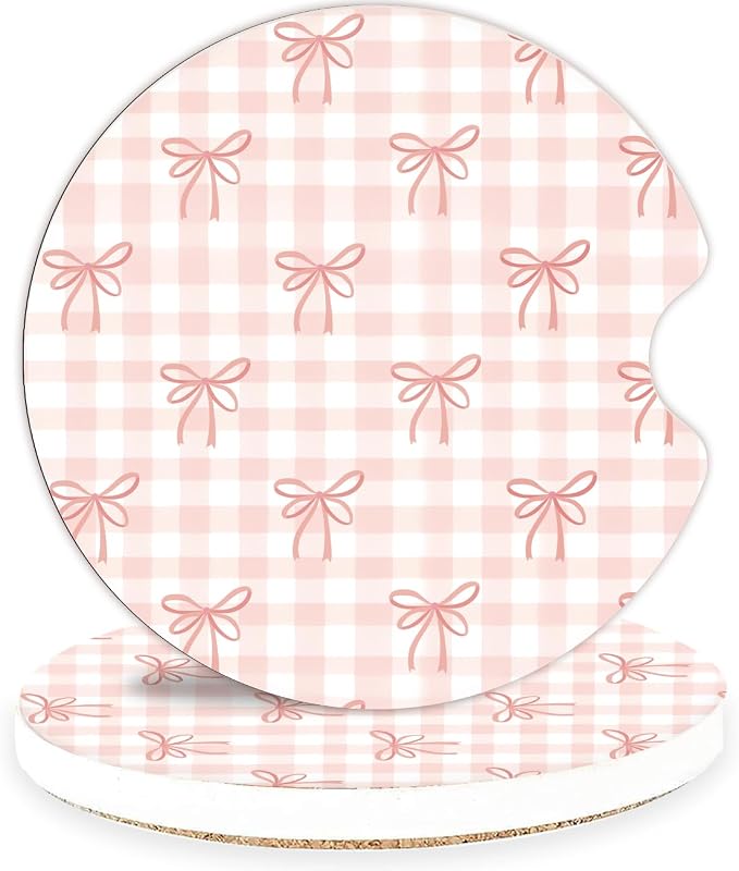 Ceramic Car Coasters – Absorbent Car Cup Holder Coaster Set for Women, Cute Aesthetic Car Accessories for Girls, 2 Pack (Salmon Pink)