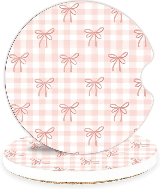 Ceramic Car Coasters – Absorbent Car Cup Holder Coaster Set for Women, Cute Aesthetic Car Accessories for Girls, 2 Pack (Salmon Pink)