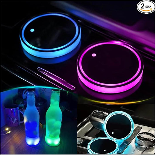 2PCS LED Car Cup Holder Lights, Light up Car Coasters for Cup Holders 7 Color-Changing Light Up Cup Holder Insert Coasters, Waterproof Car Accessories for Teens, Car Gifts for Men & Women