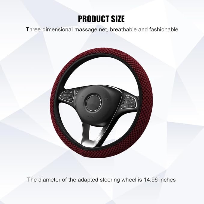 Car Elastic Stretch Steering Wheel Cover, 14.5-15" Breathable Ice Silk Anti-Slip Vehicle Steering Wheel Protector, Comfy Auto Interior Protection Accessories, Universal Fit (Wine Red)