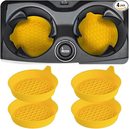 Zpana 4PCS Car Cup Holder Coasters, Silicone Non-Slip Vehicle Cup Recessed Mats, Sift-Proof Automotive Interior Drink Insert Decor Accessories, Universal for SUV, Sedan, Truck (Yellow)