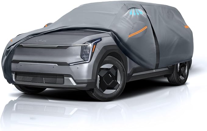Waterproof Kia EV9(EV)(2023-2026) Car Cover with Breathable Vents, [Upgrade] Premium Covers with Cotton Liner and Zipper Door,Sun Rain Snow Dust Uv Protection.(Gift with Towel Storage Bag)