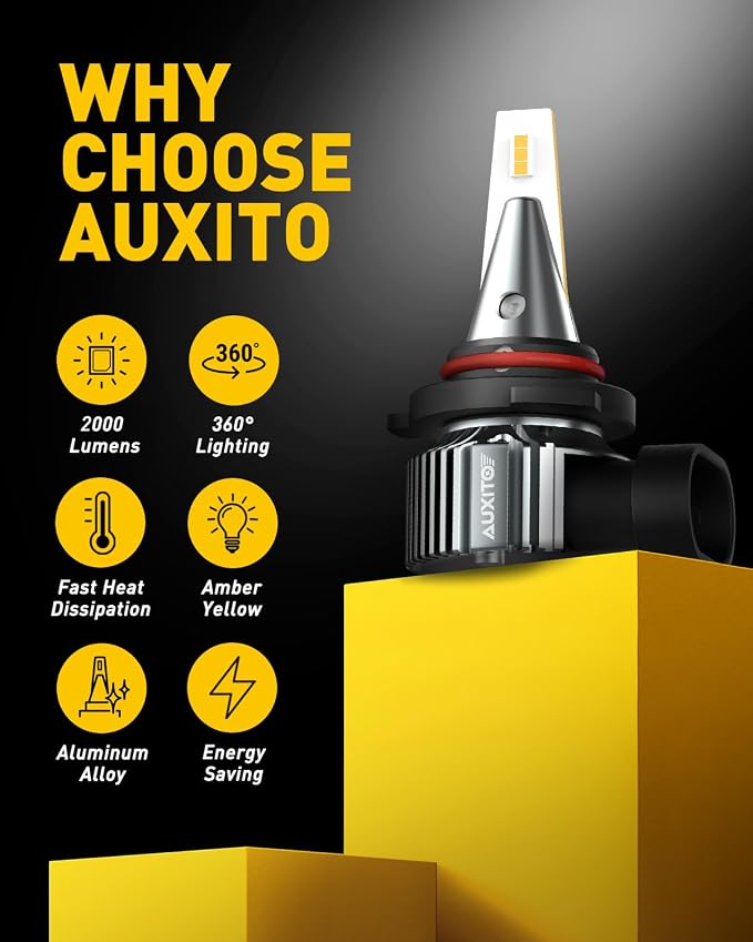 AUXITO H10 9145 LED Fog Light Bulbs, 3000K Amber Yellow, 6000 LM High Brightness, 30W Play and Plug, Super Penetration with 12 CSP Chips, Waterproof, DRL Bulbs Replacement for Cars, Pack of 2
