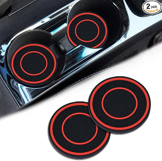 2 Pack Car Coasters for Cup Holder, 2.75 Inch Universal Auto Waterproof Coasters Silicon Insulation Cup Mats,No-Slip Anti Dust Insert Coaster for Woman Man, Suit for Vehicle Interior (2, Red)