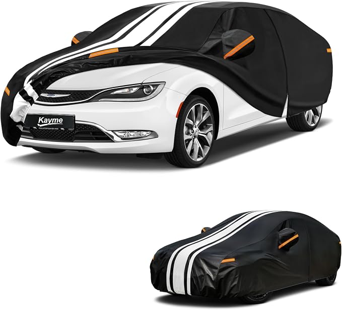 Kayme Heavy Duty Car Cover Custom Fit for Chrysler 200 (2010-2018) Waterproof All Weather for Automobiles, Gift with Tape/Towel, Outdoor Full Exterior Cover Rain Snow Sun UV Protection.
