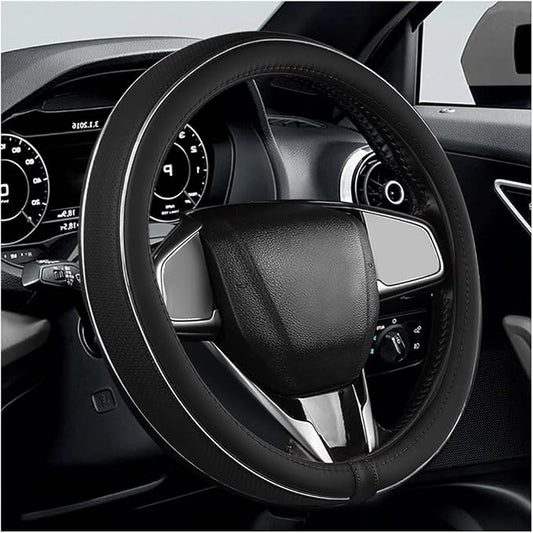 Car Steering Wheel Cover, Breathable Anti-Slip Auto Steering Wheel Protector with Fiber Strip, 15 Inch Soft Comfortable Wheel Wrap Vehicle Interior Decor for Women Men (Black)