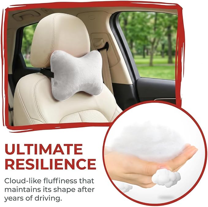 2PCS Car Neck Pillow, Soft Comfortable Vehicle Seat Neck Support Pillow Cushion for Relief Driving Fatigue, Breathable Auto Interior Headrest Neck Rest Pad, Universal for Vehicles (Gray)