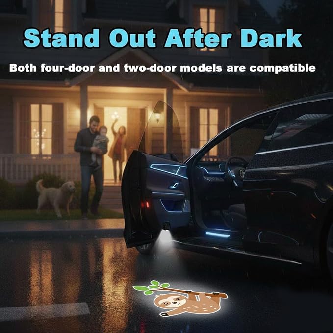 2PCS Sloth Car Door Lights Projector,Wireless LED Welcome Puddle Lights,Magnetic Logo Projector Door Light Decor Car Accessories Sloth Gifts for Women Men,Suitable for All Vehicles Motorcycle