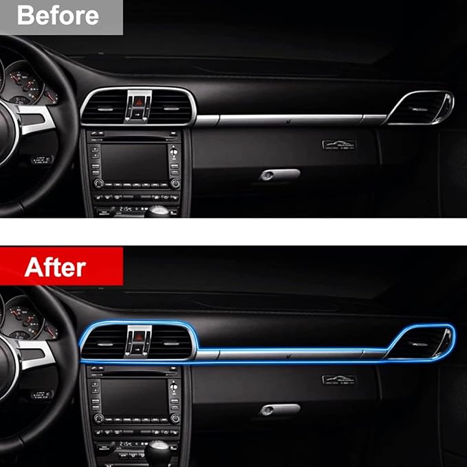 Interior Car Ambient Lighting Neon Kit for Center Console Dashboard Gap | 1 To 2, with 16.4ft Ultrathin Fiber Optic, High Bright, Multicolor, USB interface, Music Sync, Multiple Modes, Universal