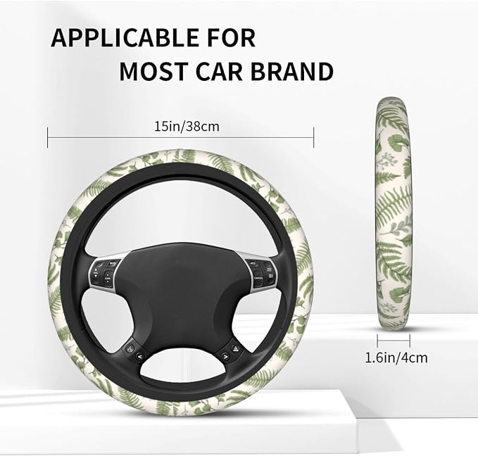 Vintage Botanical Leaves Steering Wheel Cover For Women Men Girls, Universal 15 Inch Anti Slip Steering Wheel Protector Car Accessories Interior For Auto Truck Suv