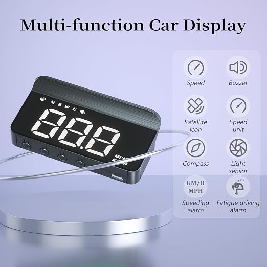 AZIJYV Heads Up Display for Cars, Windshield Speedometer Projector HUD M1white ,Digital Speedometer for Car with Speed,Driving Direction,Overspeed Alarm,Fatigued Driving,Suitable for all models