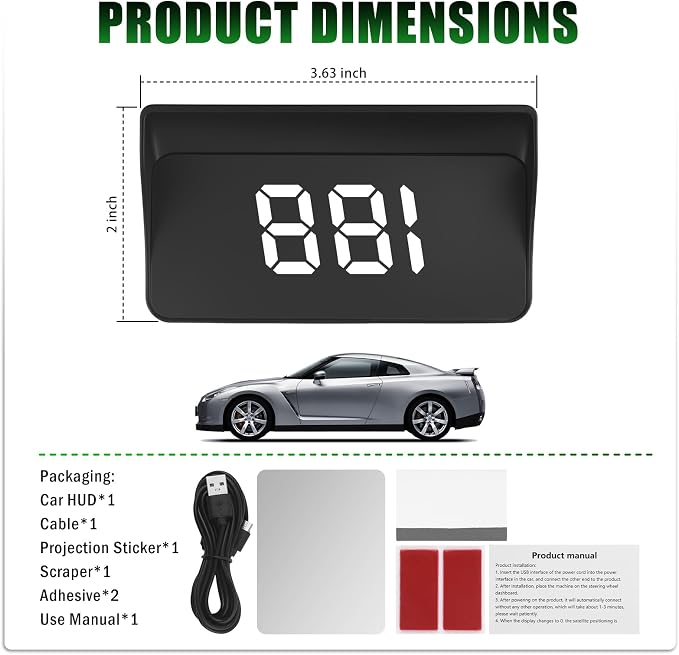 GPS Heads up Display for Cars with HD Large Font,USB Plug & Play Car HUD Head up Display for Speed Displays,Universal Digital Speedometer for Car with Adjustable Brightness (White)