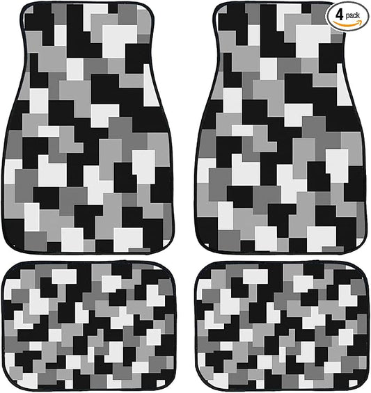 White Grey Black Car Floor Mats Blocky Abstract Retro Pixel Carpet Front Rear Carpets Mat Decorative Car Floor Carpets Non-Slip Auto Car Accessories Universal Fit Car Accessories for Truck