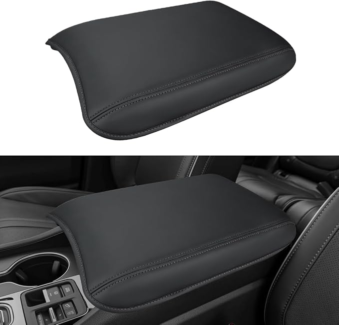 INTGET Center Console Cover for Honda Pilot Accessories 2023 2024 2025 2026,Ridgeline/Passport 2024-2026 Leather Car Armrest Arm Rest Box Lid Middle Seat Protector (Black Stitches with pad, 2023+)