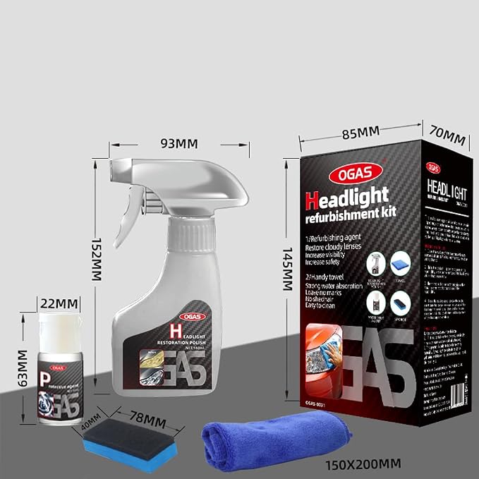 Automotive Headlamp Restoration Fluid Oxidized, Headlight Refurbishment Kit, Professional Car Headlamp Cleaner with Refurbishing Agent, Durable Headlight Repair Kit for All Vehicle Types