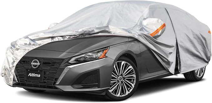 Kayme 6 Layers Car Cover Custom Fit for Nissan Altima (2002-2025) Waterproof All Weather for Automobiles, Outdoor Full Cover Rain Sun UV Protection.Silver