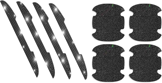 8Pcs Bling Rhinestone Car Door Handle Stickers Protector, Trim Auto Door Entry Guard Stickers for Women and Men, All Cars, Water Drill Material, Black
