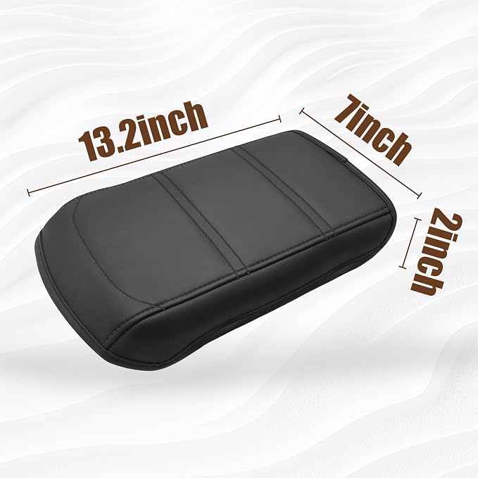 Muslogy Center Console Armrest Cover Fit for GMC Acadia 2023 2022-2017 Accessories, Comfort Armrest Pad Console Lid Cushion Vegan Leather Regular Thick(Black/Black Trim)
