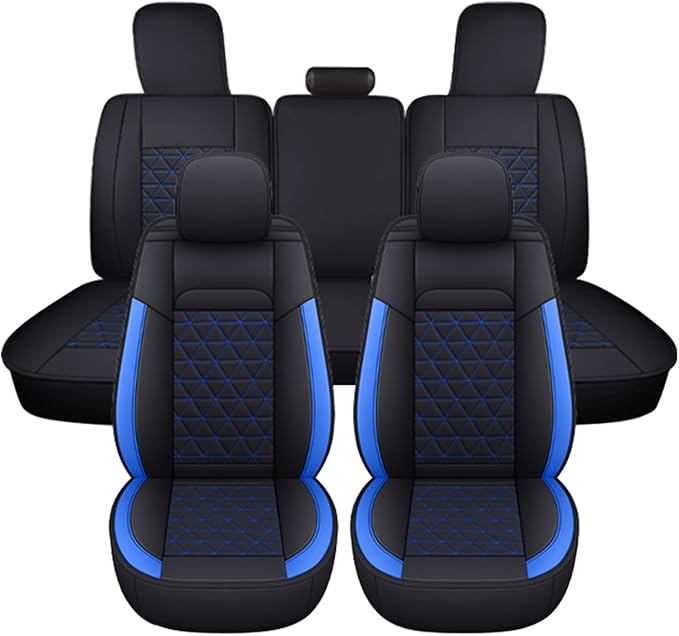 Coverado Car Seat Covers Full Set, Leather RAM 1500 Seat Covers Protectors Compatible with 2002-2026 Dodge RAM 1500 2500 3500 Crew Double Mega Quad Cab with Flat Bench, Blue
