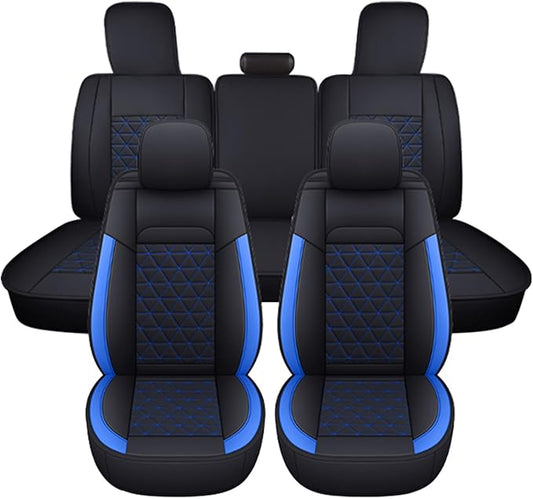Coverado Car Seat Covers Full Set, Leather RAM 1500 Seat Covers Protectors Compatible with 2002-2026 Dodge RAM 1500 2500 3500 Crew Double Mega Quad Cab with Flat Bench, Blue