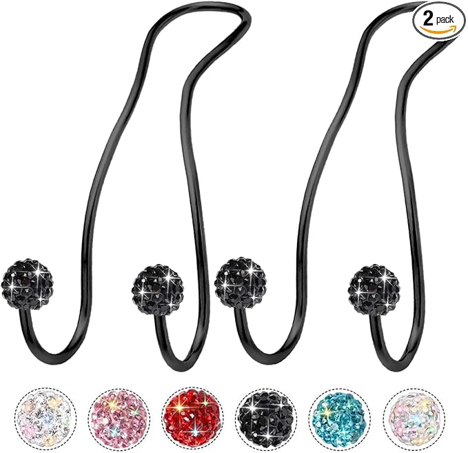 Bling Purse Hook for Car Headrest, Upgraded Cute Car Seat Hooks for Bag Handbag, Durable Stainless Auto Purse Hanger Holder 2 Pack, All Black