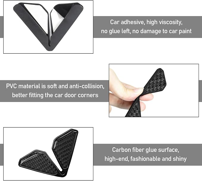 DXNQ 2 PCS Car Door Corner Protector Edge Guards, Real Carbon Fiber Anti-Collision Car Door Edge Protector, Self-Adhesive Decorative Auto Corner Protect, Vehicle Exterior Accessories (Black)