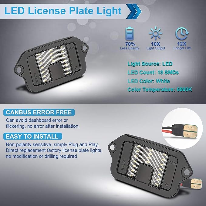 LED License Plate Light Lamp Assembly Compatible with 2005-2009 Mustang 6000K White, Pack of 1