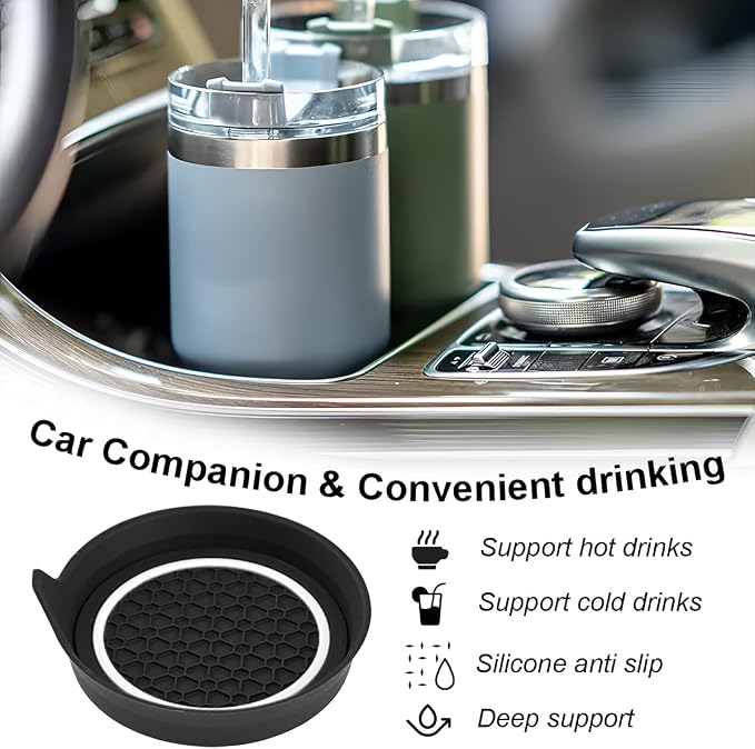 HZEL Car Cup Holder Coasters, 2PCS Non Slip Waterproof Vehicle Water Bottle Pads, Recessed Automotive Drink Mat Decoration Accessories, Universal Fit (White/Black)