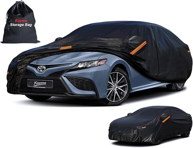Kayme 10 Layers Car Cover for Automobiles Waterproof All Weather [See Vehicle Size Chart for Accurate Fit] Heavy Duty Full Exterior Cover Outdoor Sun Rain Snow UV Protection. Size A4 (See Size Chart)