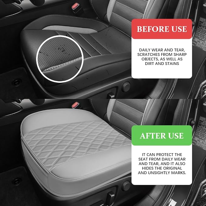Leather Front Car Seat Cover, Anti-Slip Car Seat Bottom Covers, Full Wrapped Bottom Seat Protectors with Storage Pocket, Universal Comfortable Seat Cushion Fit Vehicles SUVs Trucks (Gray)
