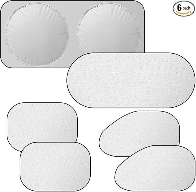 6PCS Reflective Car Windshield Sun Shade | Foldable Side Window Sunshade with Storage Bag for Front & Rear Windshield, Privacy Protection Cover Block UV Rays, Keep Cool