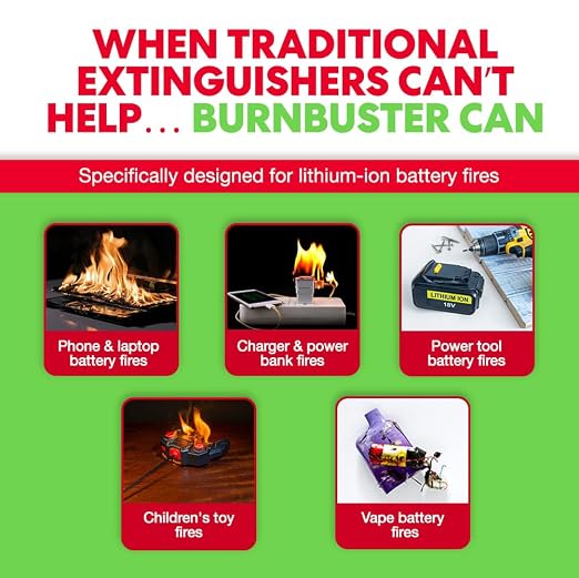 Lithium-Ion Fire Extinguishing Gel 3-Pack - Battery Fire Suppression Gel for Electronics, Stops Thermal Runaway, Non-Toxic, Eco-Friendly, 14oz Canister, Made in USA