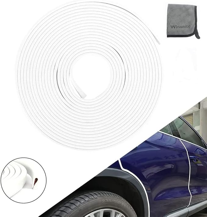 Winunite 65.6ft (20m) Car Door Edge Guards White – Self-Adhesive PVC, U-Shaped, Fits Most Vehicles, Fade-Resistant, Scratch- and Chip-Resistant – Reduces Dings in Parking Lots