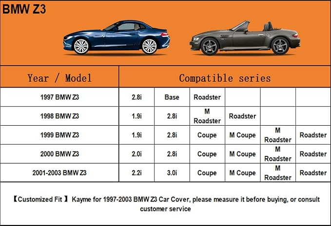 Kayme 6 Layers Car Cover Custom Fit for BMW Z3 (1997-2003) Waterproof All Weather for Automobiles, Outdoor Full Cover Rain Sun UV Protection.Silver