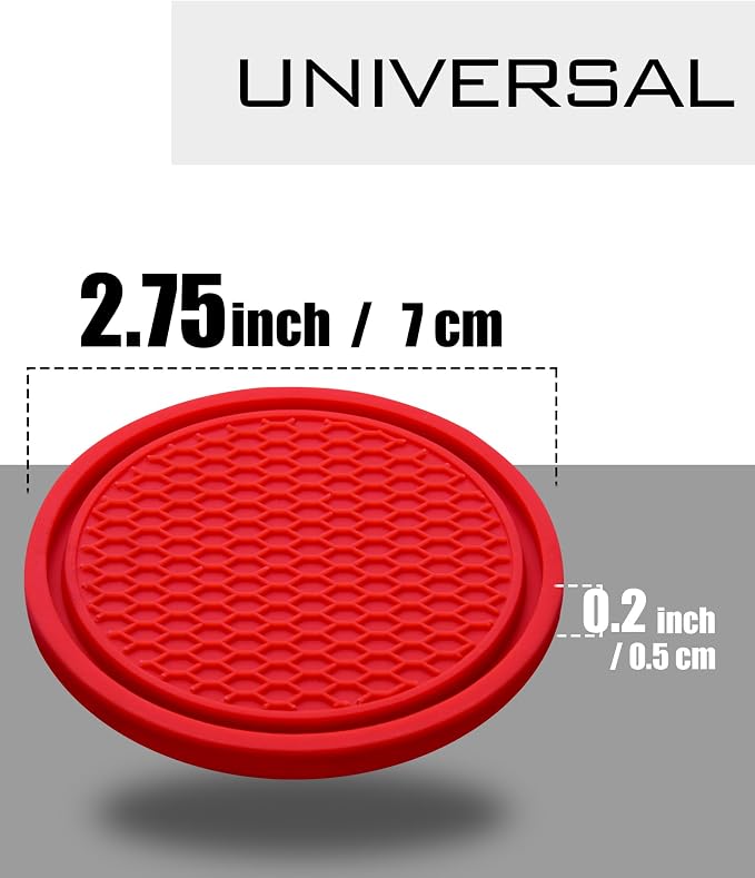 Coaster for Car Cup Holder - 4 Pack Silicone Auto Car Drink Coasters Mat Universal Non-Slip Inserts Car Interior Accessories, Red