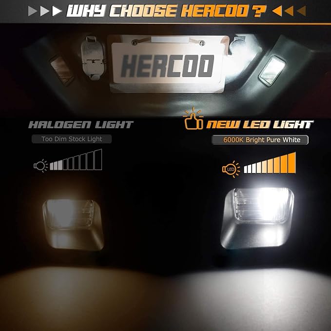 HERCOO LED License Plate Light Lamp Lens Black Housing White Bulbs Clip Retainer Compatible with 2003-2018 Dodge Ram 1500 2500 3500 Pickup Truck Rear Step Bumper Aftermarket Repalcement, Pack of 2
