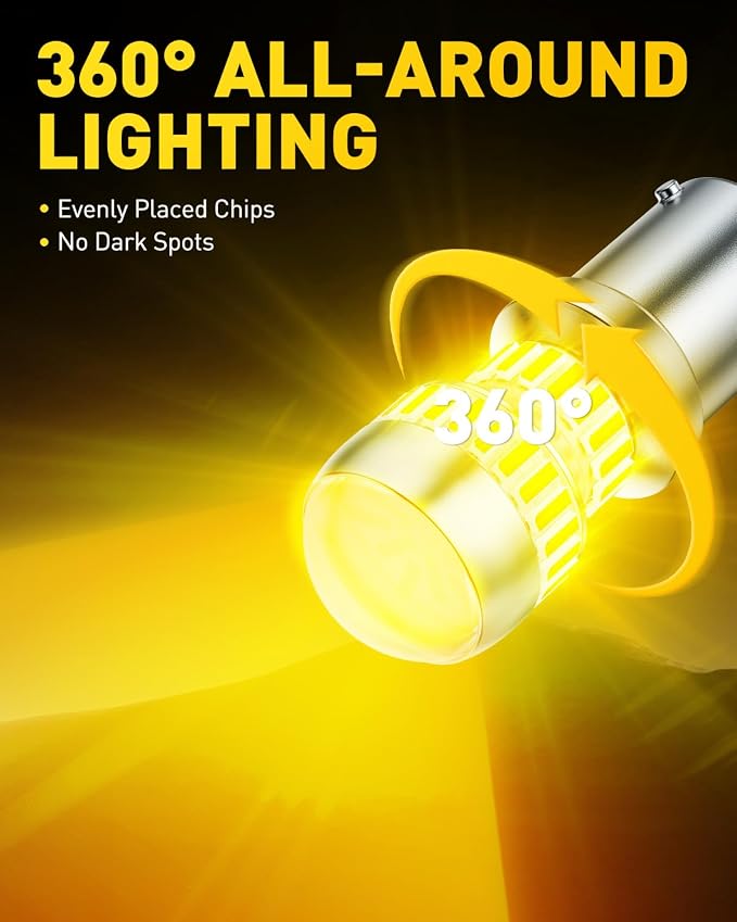 AUXITO 1156 LED Bulbs Amber Yellow Super Bright 7506 BA15S P21W LED Bulb with Projector for Front Rear LED Turn Signal Bulb DRL Marker Blinker Parking Lights, Pack of 2